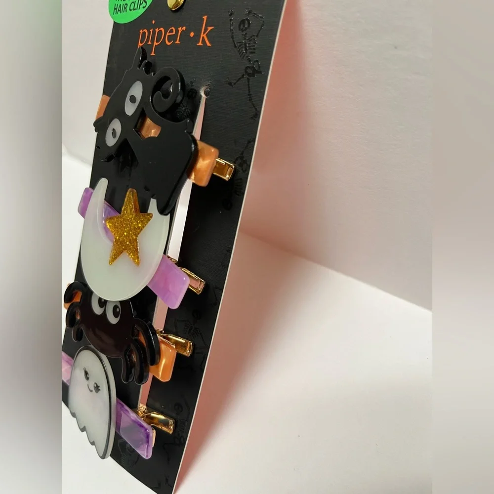 NWT 👻🌙 🐈‍⬛ Piper K Halloween Spider Ghost Cat Moon & Star barrettes